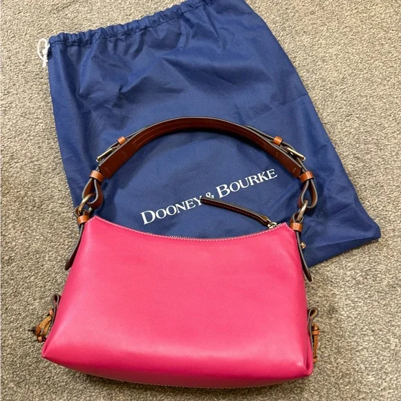 Hot Pink Dooney & Bourke Hobo Shoulder Pebble Leather Bag - Picture 2 of 3